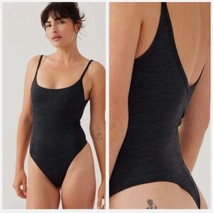 Outdoor Voices TechSweat Move Free Leotard Bodysuit Heathered Black Size XS